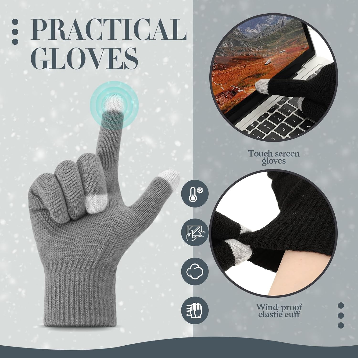 2 Sets Winter Hat and Gloves for Women, Satin Lined Hats for Women Touchscreen Gloves Slouchy Knit Beanies Set