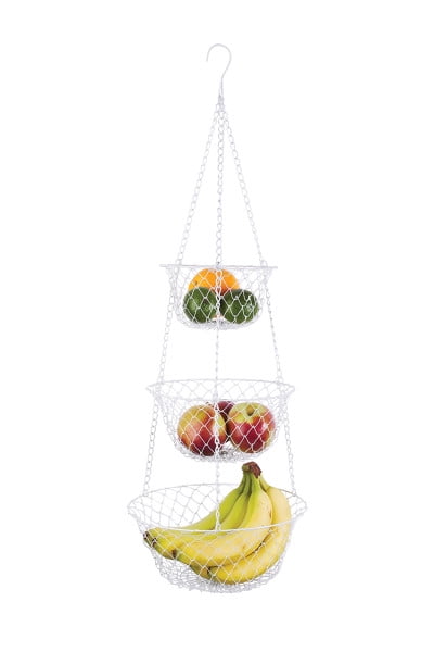 Fox Run 52101 White 3-Tier Kitchen Hanging Fruit Basket Iron