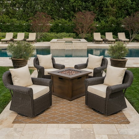 Venturi Outdoor 5 Piece Wicker Swivel Club Chairs With Gas Fire
