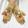 thumbnail image 2 of KHONTS Women's Hand Embroidered Knitted Flower Fingerless Gloves 02-Yellow One Size, 2 of 5