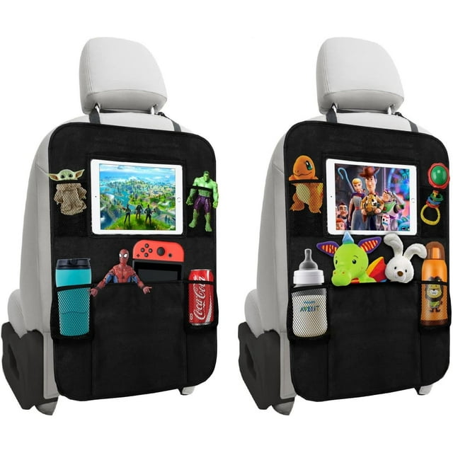 baomifa-Trobo Back Seat Organizers And Storage, 2 Pack X-Large Multifunctional Backseat Car Organizer + iPad And Tablet Holder For Kids, Kick Mats Back Seat Protector With 5 Pockets, Travel Accessori