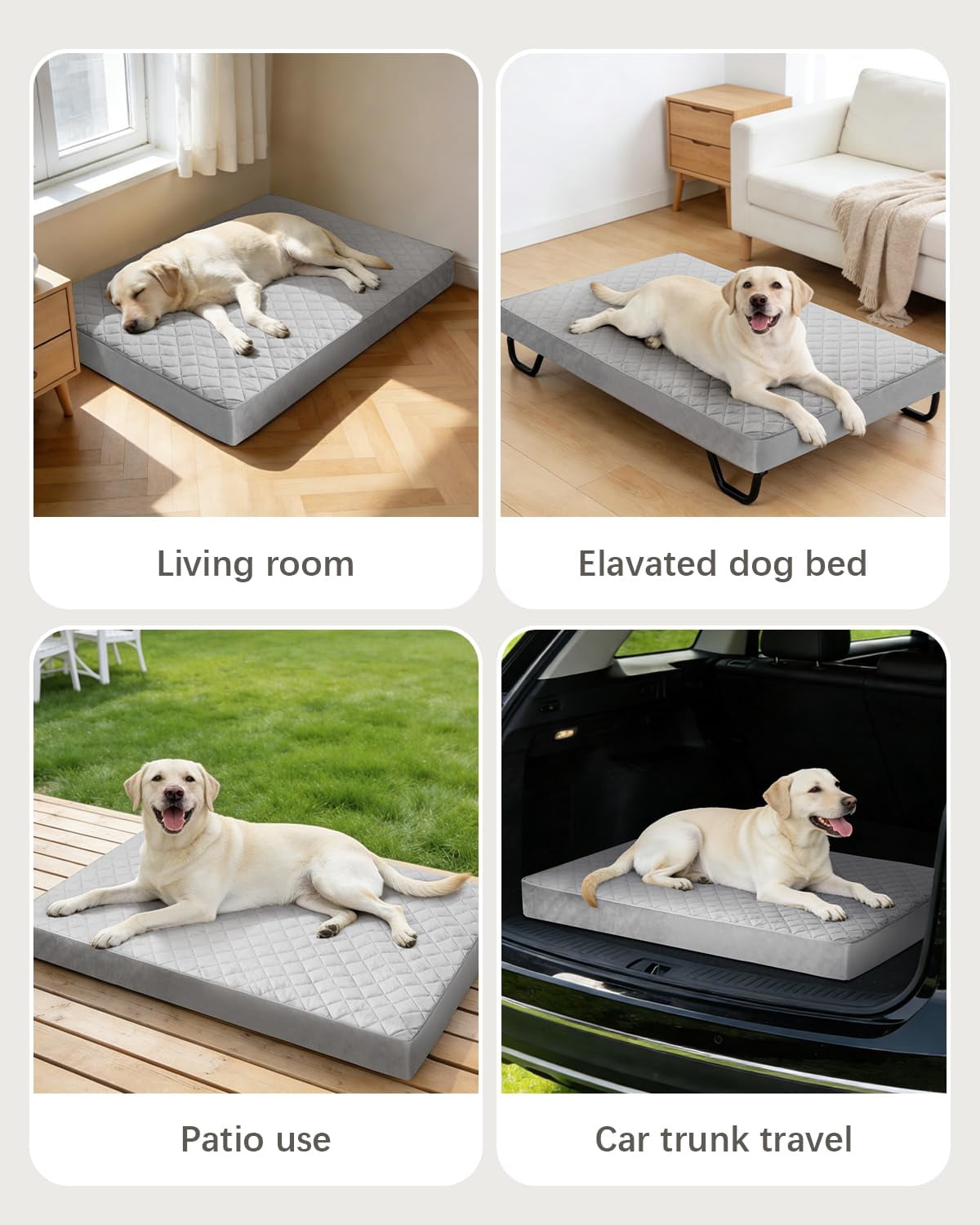 Extra Large Dog Bed Light Gray 41"L x 27"W x 3.5"Th Orthopedic Waterproof with Removable Cover