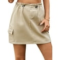 thumbnail image 4 of HUBERY Women Drawstring High Waisted Pocket Solid Color Denim Skirt, 4 of 5