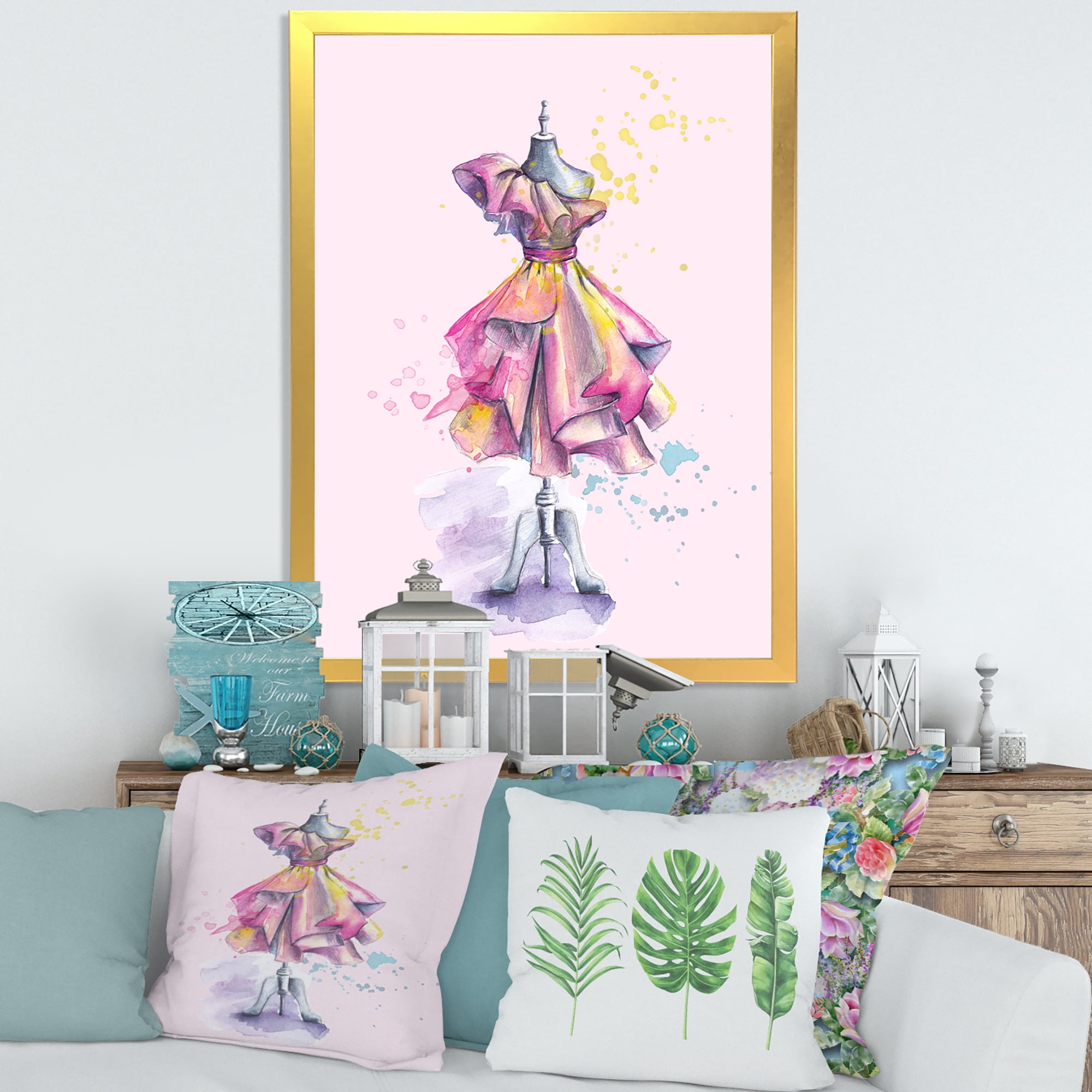 Designart 'Beautiful Purple Dress With Folds On Fashion Mannequin' French Country Framed Art Print