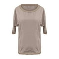 thumbnail image 4 of ManxiVoo Womens Casual Short Sleeve Crewneck T-Shirt with Cotton Linen Blend Panels Breathable Comfort Top L Size Khaki, 4 of 4