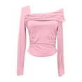 thumbnail image 4 of BUIgtTklOP Women's One Off Shoulder Long Sleeve Top Ruched Going Out Tops Slim Fit Y2K Shirt Crop Top, 4 of 5