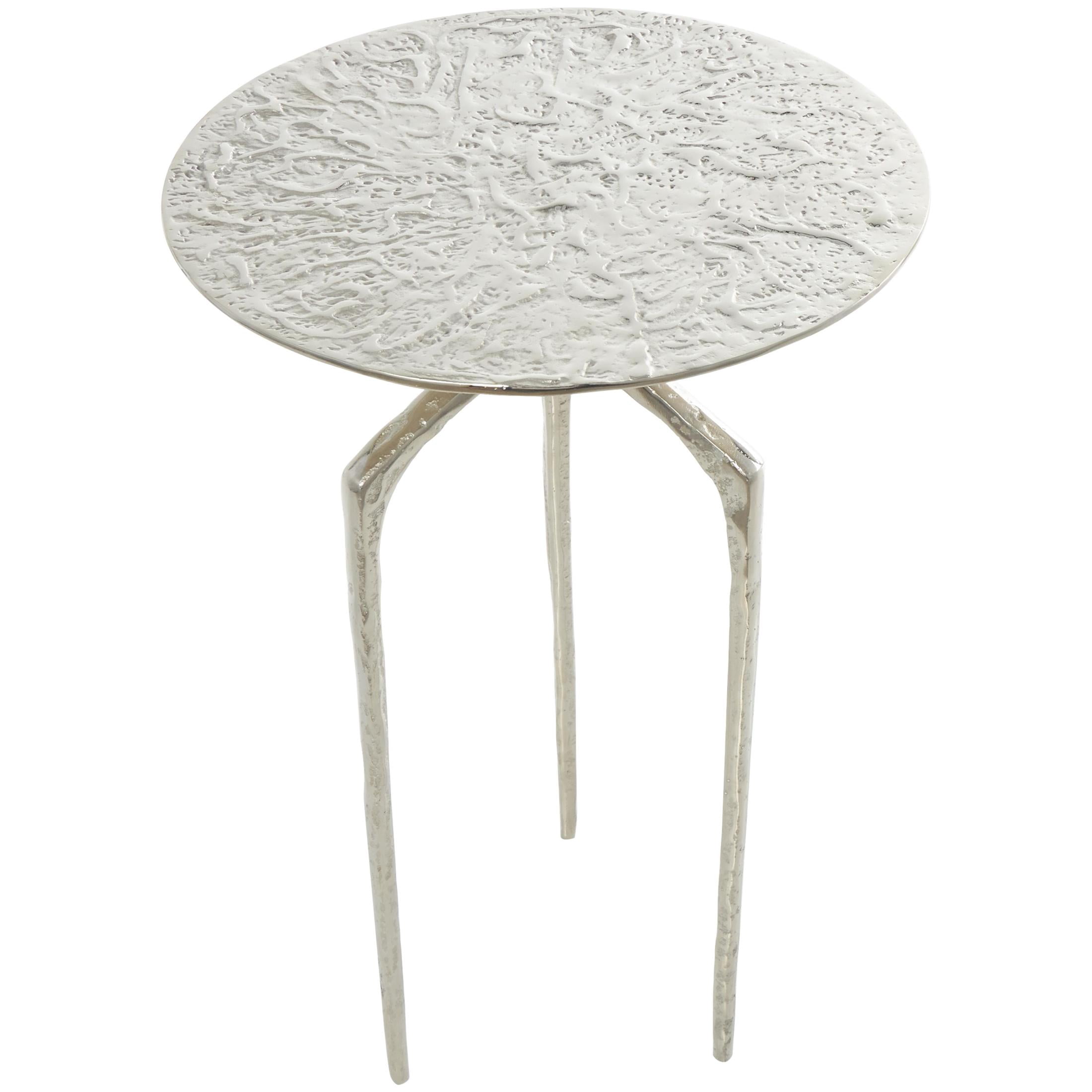 DecMode 15" x 22" Silver Aluminum Metal Slim Textured Geometric Accent Table, 1-Piece