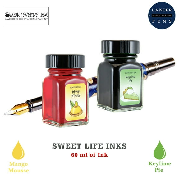 Monteverde 60ml Sweet Life Fountain Pen Ink Bottle (30ml Mango Mousse Ink Bottle G309MM, 30ml Keylime Pie Ink Bottle G309KL)