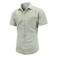 thumbnail image 2 of VSSSJ Mens Short Sleeve Button Down Plaid Shirt Summer Casual Regular Fit Collared Shirts Office Business Work Dress Shirt Tops Green XL, 2 of 6