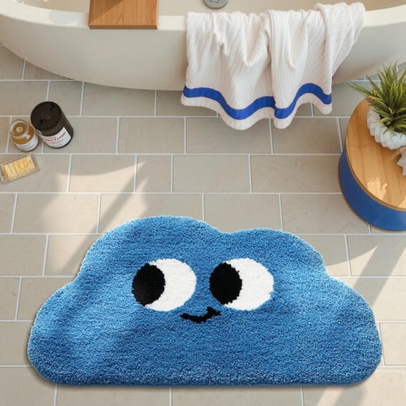 SAIONJI Modern Blue Flocking Bath Rug, 31.5" x 20", Stain Resistant