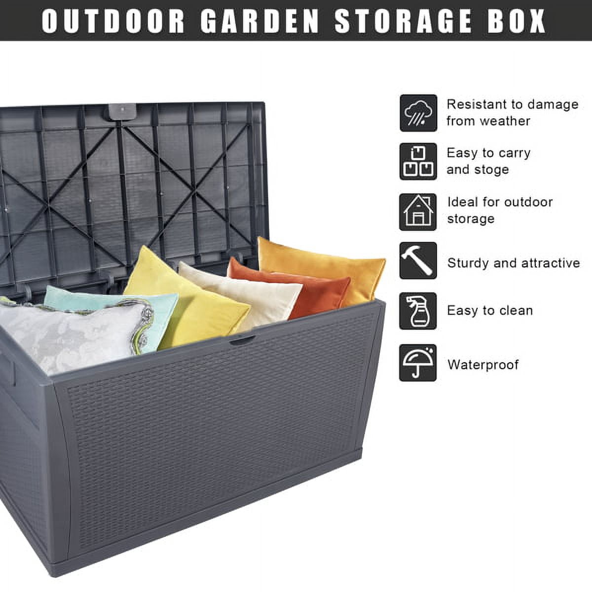 460L Outdoor Garden Plastic Storage Deck Box , Lockable, Waterproof, Dual Function Seat,Gray