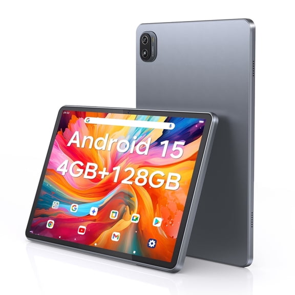 RNRUO 10.1" Android 15 Tablet, 12GB(4 8)RAM, 128GB ROM, 128GB Expand, Quad-Core Processor up to 2.0GHz, WiFi 6 BT5.4, 6000mAh with Fast Charge, Dual Camera, IPS Display, Blue Gray