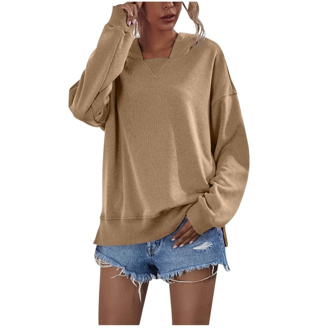 CEHVOM Sweat à Capuche Uni pour Femmes Manches Longues Hauts Blouse Décontractée Ample en Liquidation