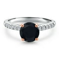 thumbnail image 3 of Gem Stone King 10K White and Rose Gold Black Onyx and Lab Grown Diamond Engagement Ring for Women | 1.48 Cttw | Round 7MM | Gemstone December Birthstone | Size 7, 3 of 6