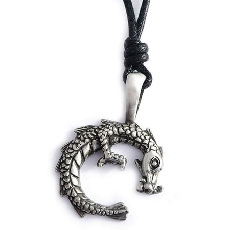 - Chinese Dragon Silver Pewter Charm Necklace Pendant Jewelry With Cotton Cord