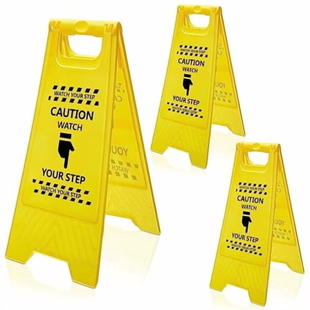 3 Pcs Caution Watch Your Step Sign Safety Double Sided Floor Heavy Duty Plastic Warning Caution Sign for Home Yard Outdoor Wet Floor Step, 24 x 11.6 x 8 Inch, Black on Yellow$$Safety & Emergency