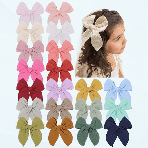 4.5 Inch 20PCS Baby Girls Fable Hair Bows Clips Alligator Hair Clips Muslin Gauze Long Tail Hand-Tied Bows Hair Accessories Bows for Girls Toddlers Kids