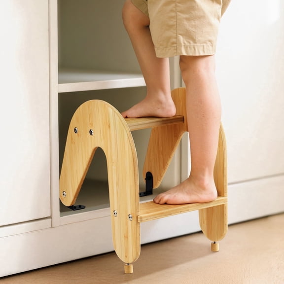 Kids' Foldable Step Stool for Sink and Kitchen – Solid Wood, Space-Saving Flip-Up Design, Safe & Sturdy for Toddlers (Ages 2-6)