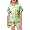 thumbnail image 2 of Unisex Kids Pajamas 2 Piece Set Short Sleeve Silky Button Down Sleepwear Loungewear Heart Printed Pajamas Short Sleeved Button Top Shorts Home Pajamas Set, 2 of 4
