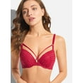 thumbnail image 2 of Deyllo Women's Sexy Lace Plunge Padded Underwire Push Up Bra, Red 34DD, 2 of 7