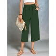thumbnail image 5 of Women'S Cropped Pants Drawstring Casual with Pockets Loose High Waisted Wide Leg Lounge Pants Army Green S, 5 of 6