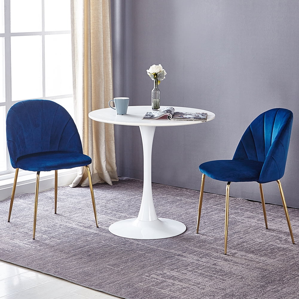 Kepooman Set of 2 Mid Century Modern Dinning Chairs with Iron Tube Golden Legs, Blue Kepooman Set of 2 Mid Century Modern Dinning Chairs with Iron Tube Golden Legs, Blue