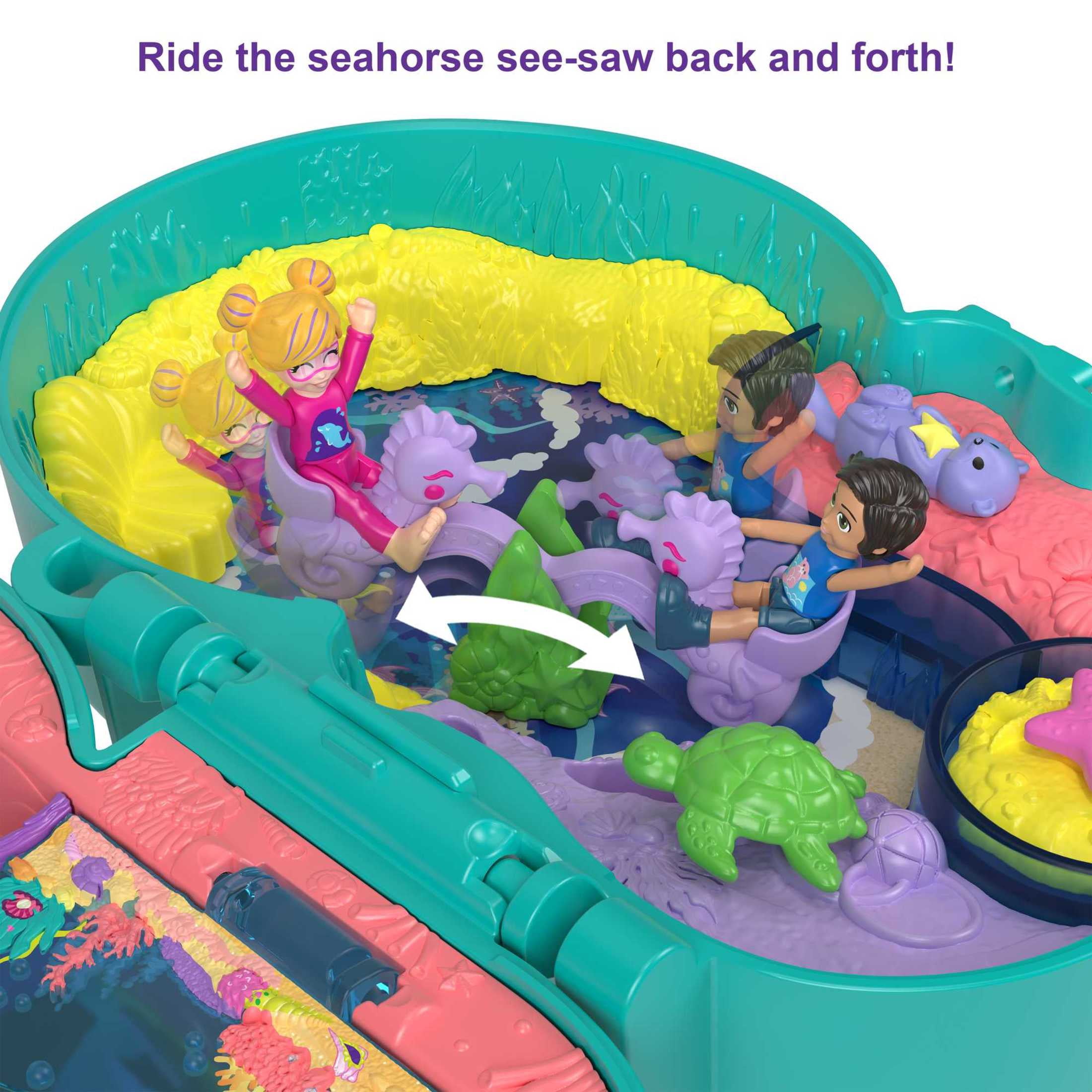 Polly Pocket Otter Aquarium Compact Playset with 2 Micro Dolls & Accessories, Travel Toys