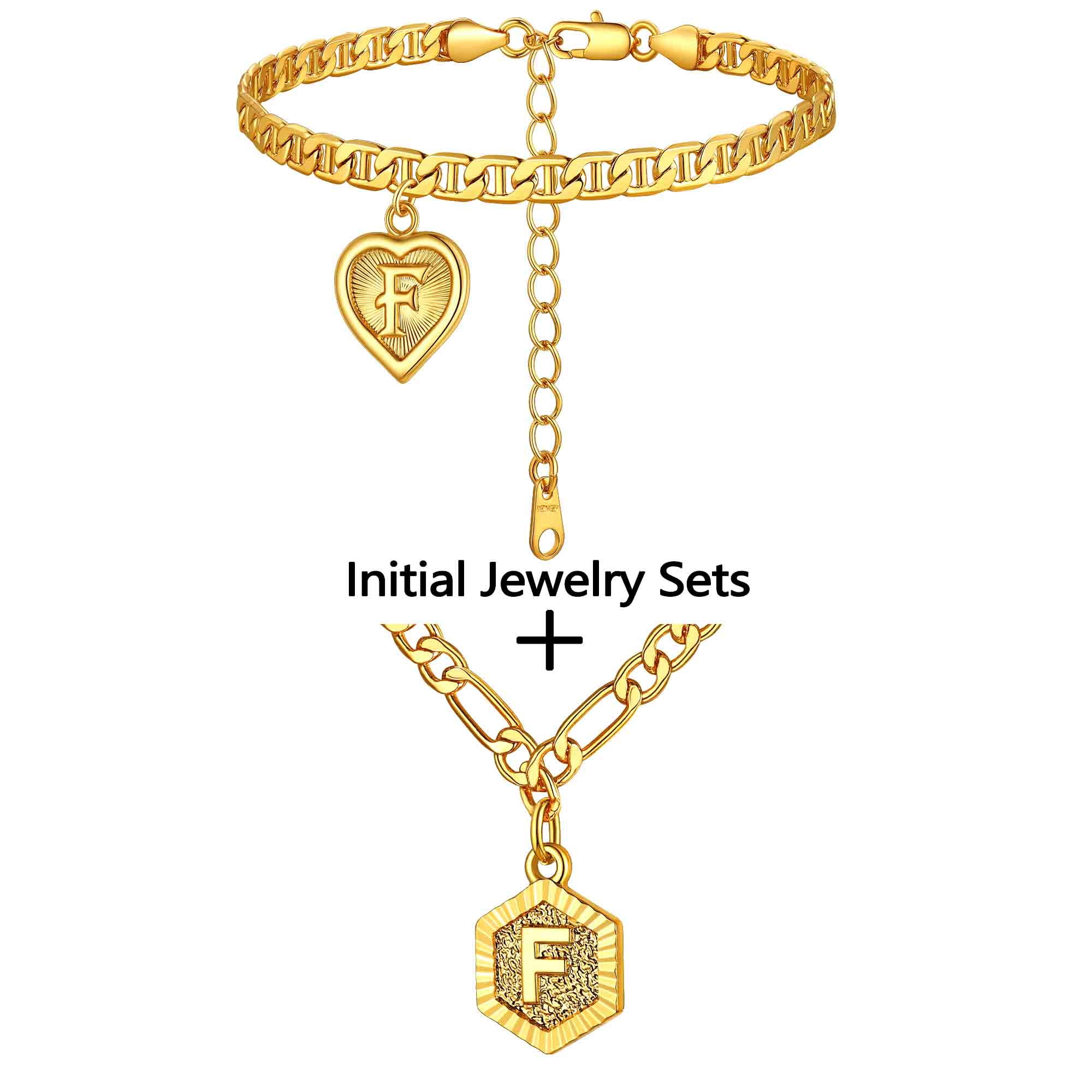 Clearance Initial Anklets and Necklace Sets for Women Alphabet F Jewelry Sets Birthday Mothers Day Gifts Mom Wife Her Age Ideas