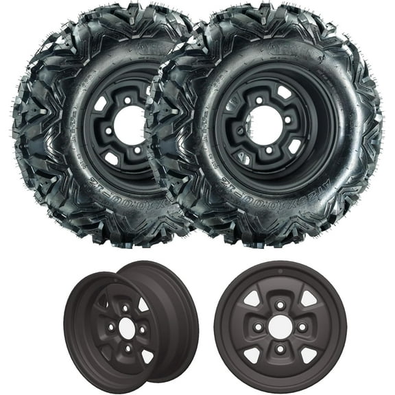 Set of 2 ATV Wheel and Rim,25x8-12 ATV Tire,All Terrain Tire 6 Ply 4 * 110 PCD,3.5 2.5 Offset, Compatible with Atv UTV Off-Road