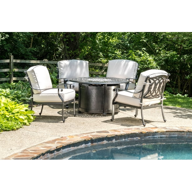 Alfresco Home Bellagio 48 Round Cast Aluminum Gas Fire Pit Chat Table With Glacier Ice Firebeads Walmart Com Walmart Com