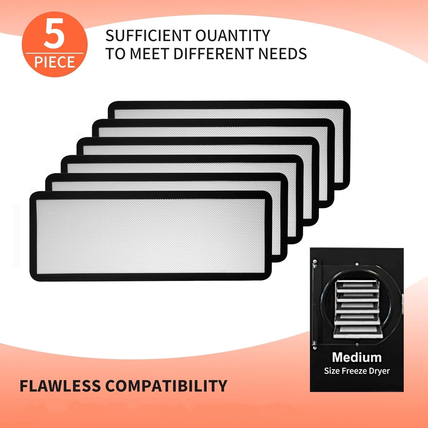 Topboutique Silicone Mats Freeze Dryer Trays Non-Stick Silicone Baking Mat Reusable Baking Sheet Drying Liners Trays Drying Liners for Kitchen,Dishwasher Safe,17 x 6.8 inch,5 Pcs Black