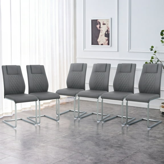 Modern Dining Chairs with Faux Leather Padded Seat Dining Living Room Chairs Upholstered Chair with Metal Legs Design for Kitchen, Living, Bedroom, Dining Room Side Chairs Set of 6 (Grey PU Leather)