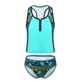 thumbnail image 3 of YEAHDOR Kids Girls 3Pcs Racer Back Tankini Swimsuit Floral Print Water Park Bathing Suit Green 14, 3 of 7