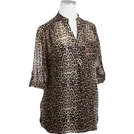Maternity Chiffon Animal Print Henley Tu