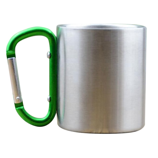 Taza portátil de acero inoxidable para agua, té y café con asa de mosquetón Verde