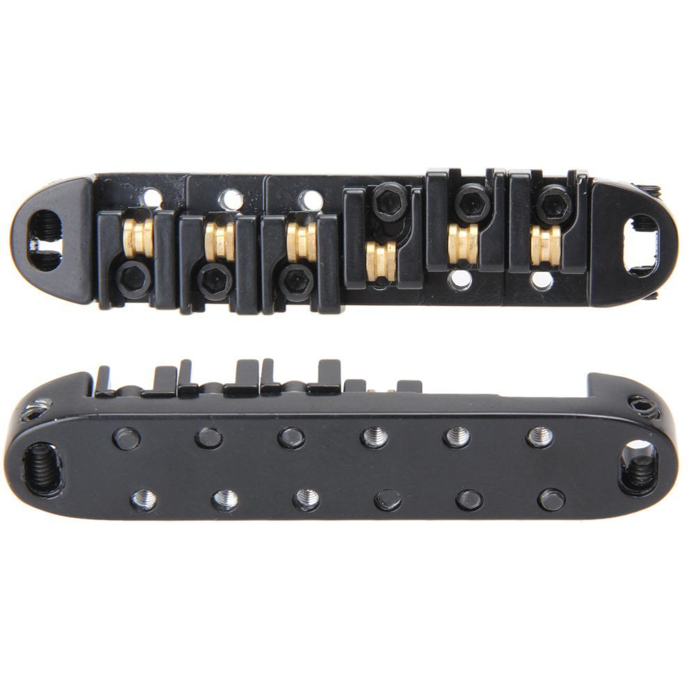 Greenten Roller Saddle Tune-O-Matic Guitar Bridge for Gibson Les Paul Electric Guitar Replacement Black