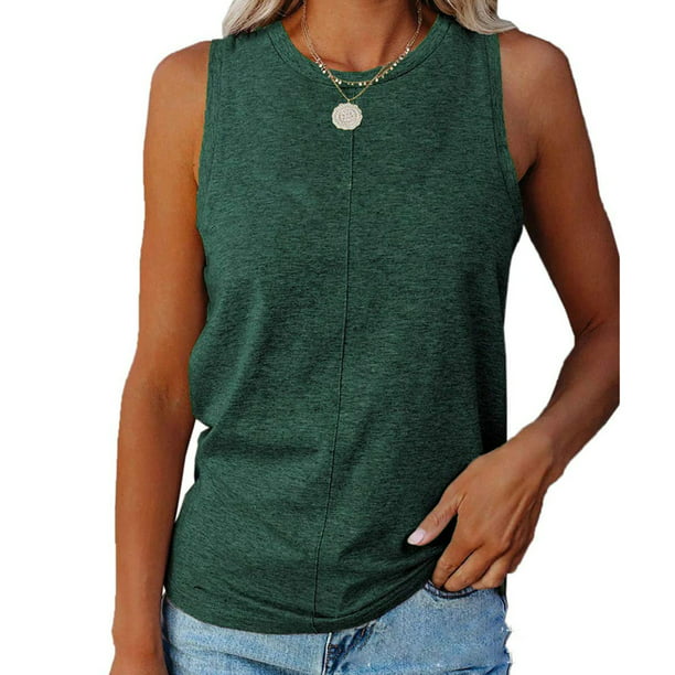Mafulus Womens Crew Neck Tank Tops Sleeveless T Shirts Summer Solid ...