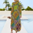 thumbnail image 5 of Robe en Chiffon Imprimé Rétro des Années 60, Motif Bohème Funky, Robes Élégantes pour Femmes, Manches Longues, Mode, Col en V, Oversize, Décontractée, 5 of 5