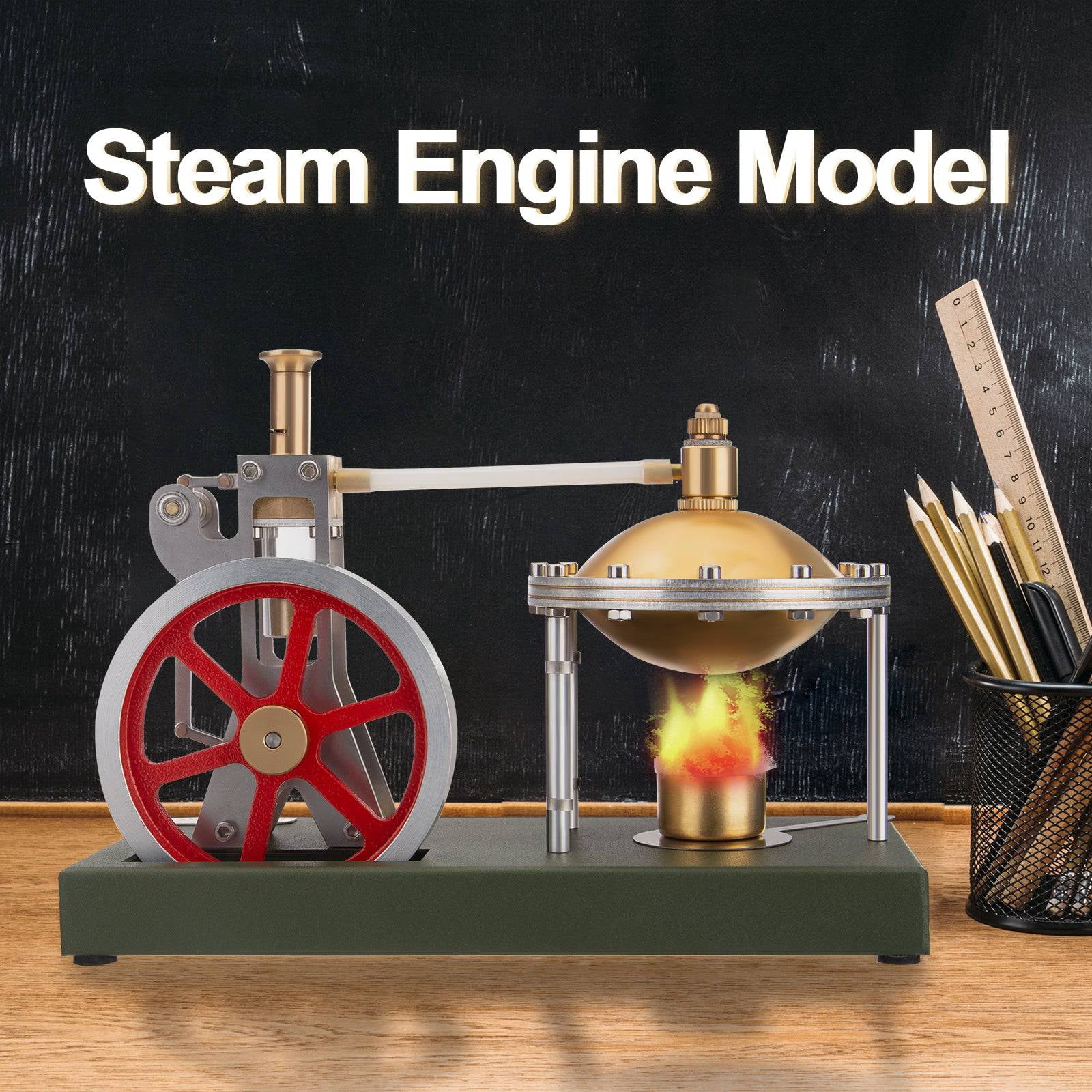 DIY Retro Steam Engine Model Kit, Vertical Steam Engine with Spherical Boiler, Metal Engine Model Kit for Adults to Build, Perfect Educational Gift for Technology Enthusiasts（with streetlight）