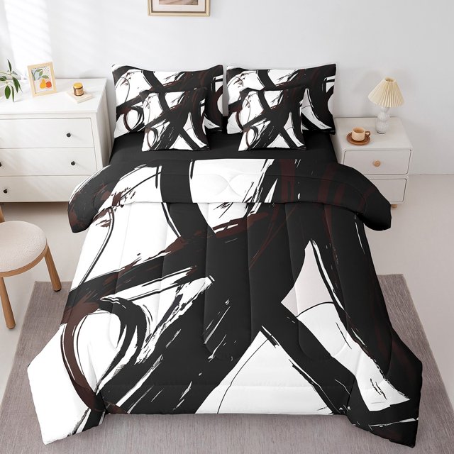 Erosebridal Futuristic Stripe Bedding Sets Queen Size, Abstract Geometric Comforter Sets with Sheets, Minimalism Decor, Reversible