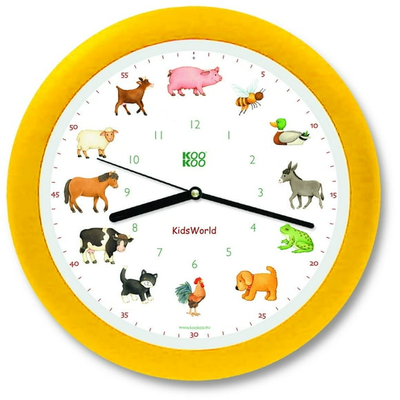 KOOKOO Horloge Murale pour Enfants avec Sons Naturels, 12 Animaux de la Ferme