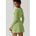 thumbnail image 2 of Womens Square Neck Bodice Dress Long Sleeve Side Slit Flare Mini Dresses, 2 of 6