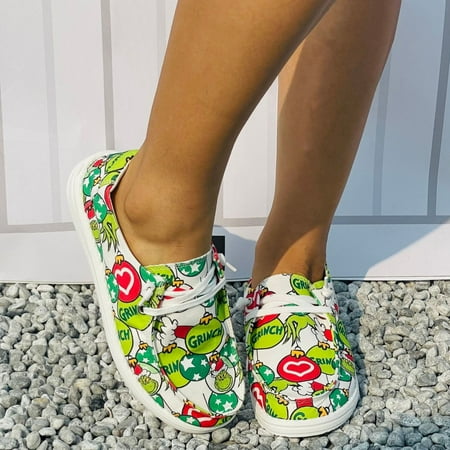 

Christmas Gifts! Grinch Sneakers for Women Grinch Printed Womens Sports Shoes Flat Breathable Shoes Green