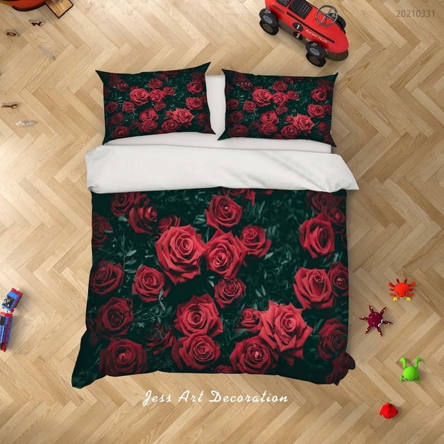 3D Rosa Roja Floral Funda de edredón Set Ropa de cama Set Funda de edredón Fundas de almohada 179