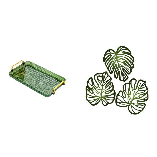 Bandeja para servir,Bandeja rectangular para servir en la cocina con asa,Placa de pared con hojas de palma,Decoración de pared de madera con hojas de palma,Adorno de madera para pared con