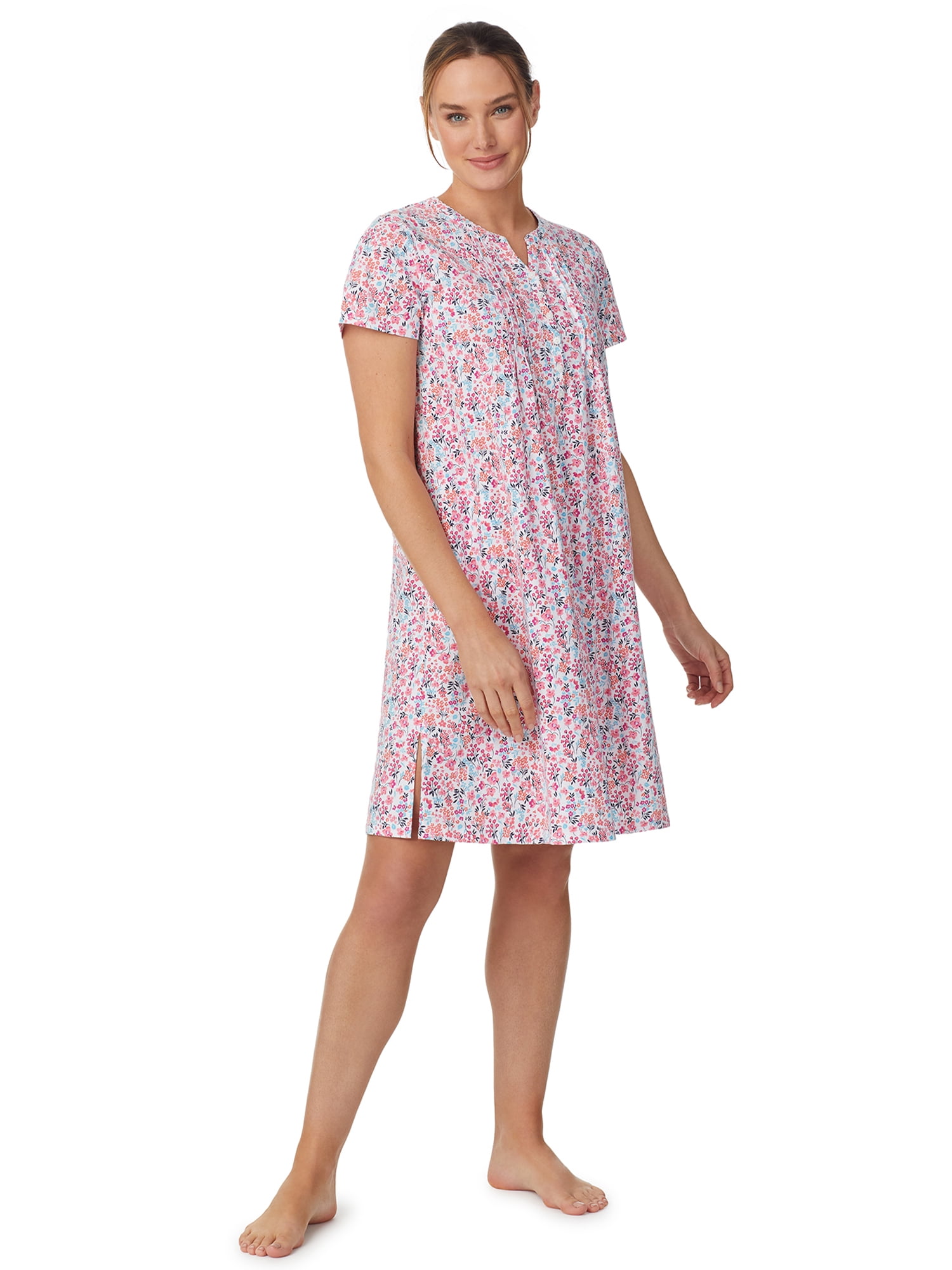 Aria Women’s Short Sleeve Split Neck Henley Nightgown 40”, Sizes XS to 5X