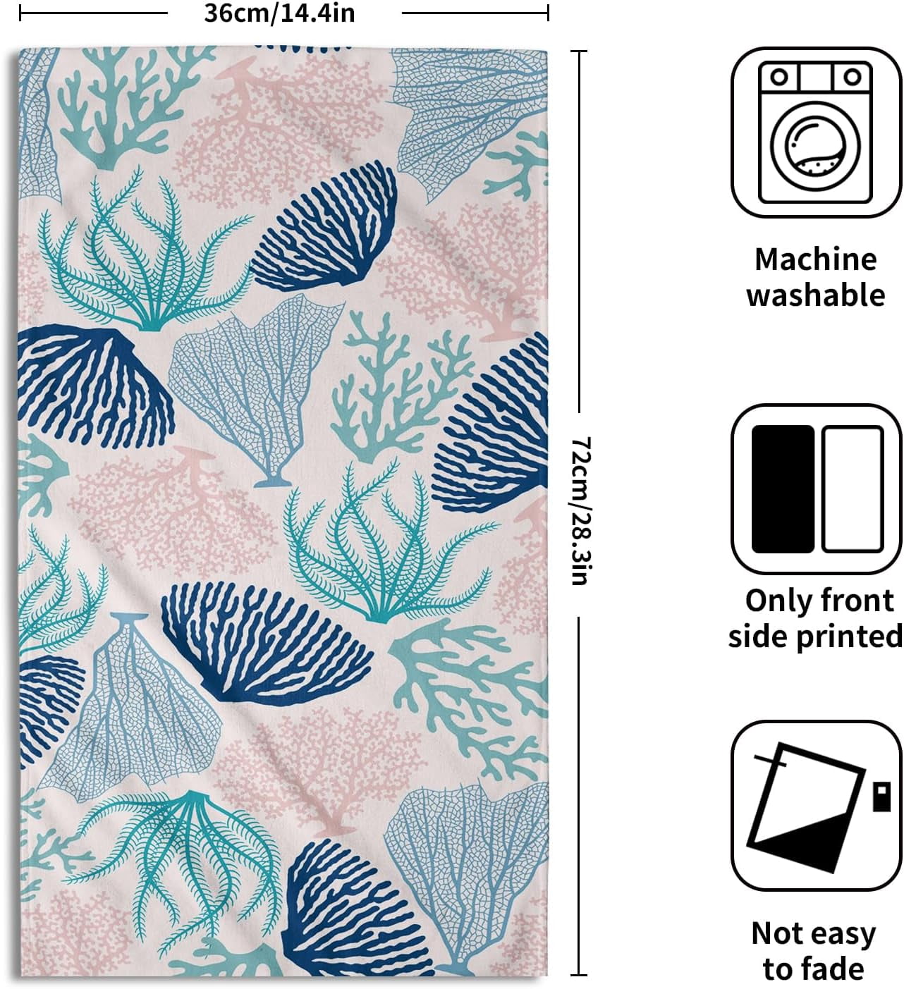 Coastal Blue Coral Hand Towels 28 x 14 Inch Pack of 2, Navy Teal Pink Ocean Marine Soft Absorbent Decorative Towel for Gym Spa Home Bathroom Kitchen