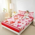 thumbnail image 4 of Feelyou Red Love Heart Twin Sheet Sets, Cartoon Watercolor Art Twin Fitted Sheet, Romantic Valentines Day Flat Sheet, Luxury Bedroom Decor, 3pcs, 4 of 7