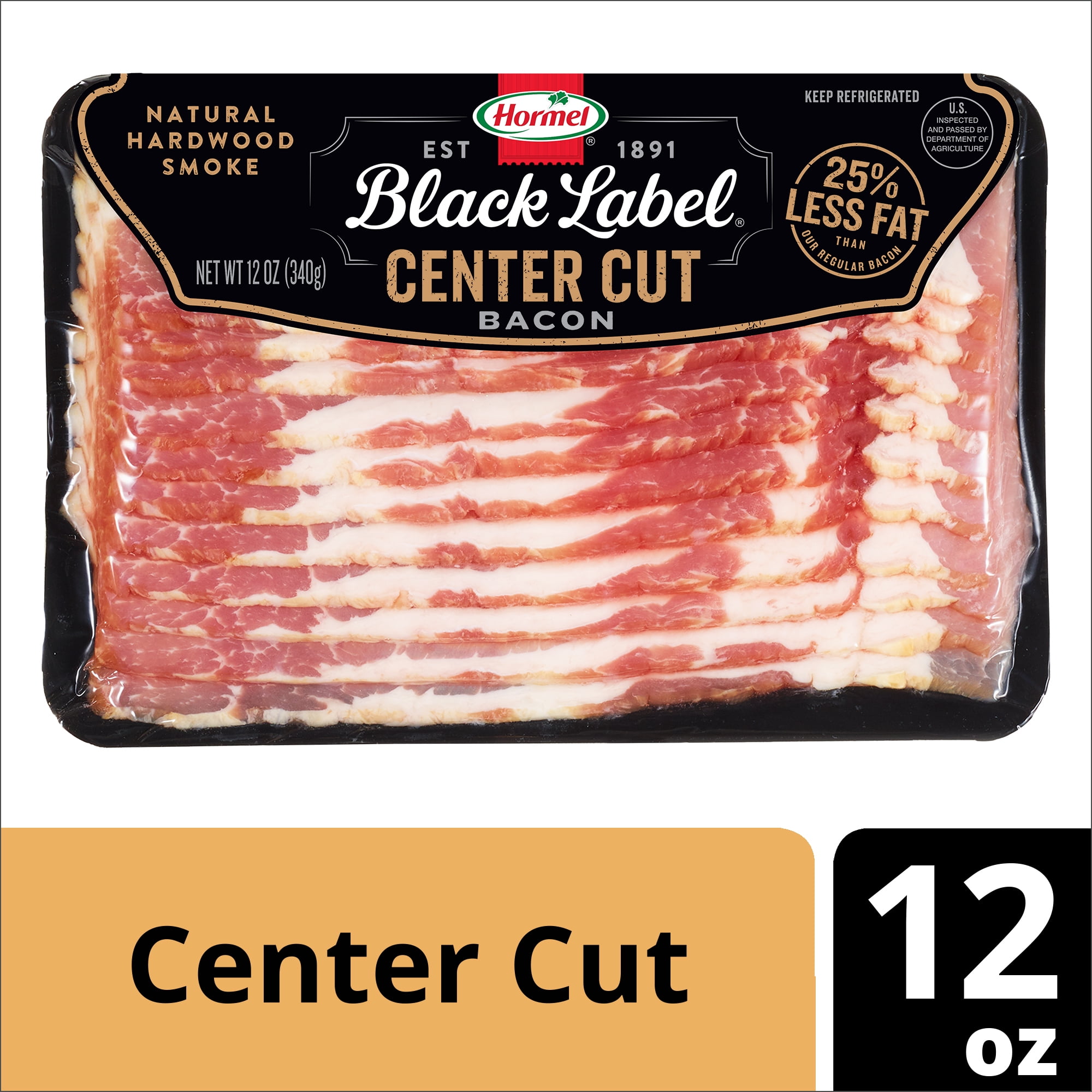 HORMEL BLACK LABEL Bacon, Center Cut, 25% Less Fat, 12 oz