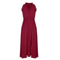 thumbnail image 4 of IROINNID Wedding Guest Dresses for Women Evening Night Party Dress Round-Neck Sleeveless Solid Waist Ruched Slimming Dresses With Belt Elegant Formal Dress,Burgundy, 4 of 5